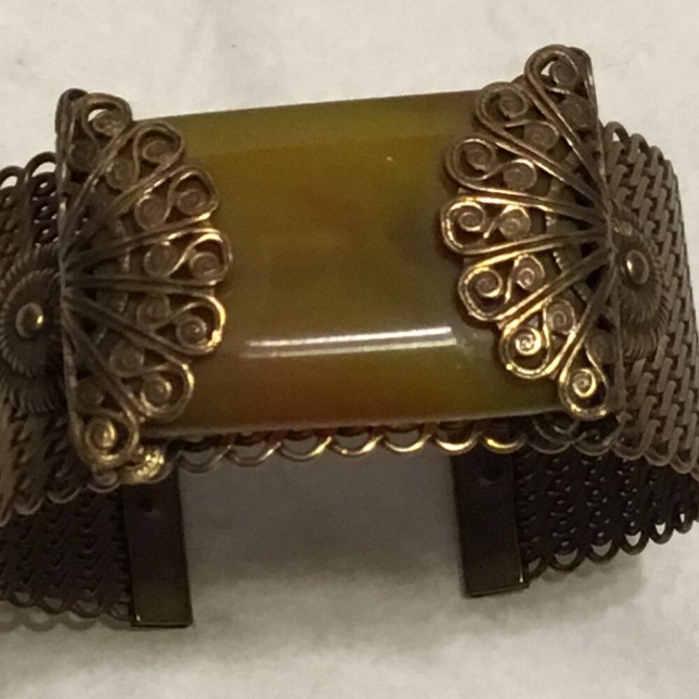 Very nice Jan Michaels San Francisco copper cuff bracelet w/ jade like stone - Picture 7 of 9